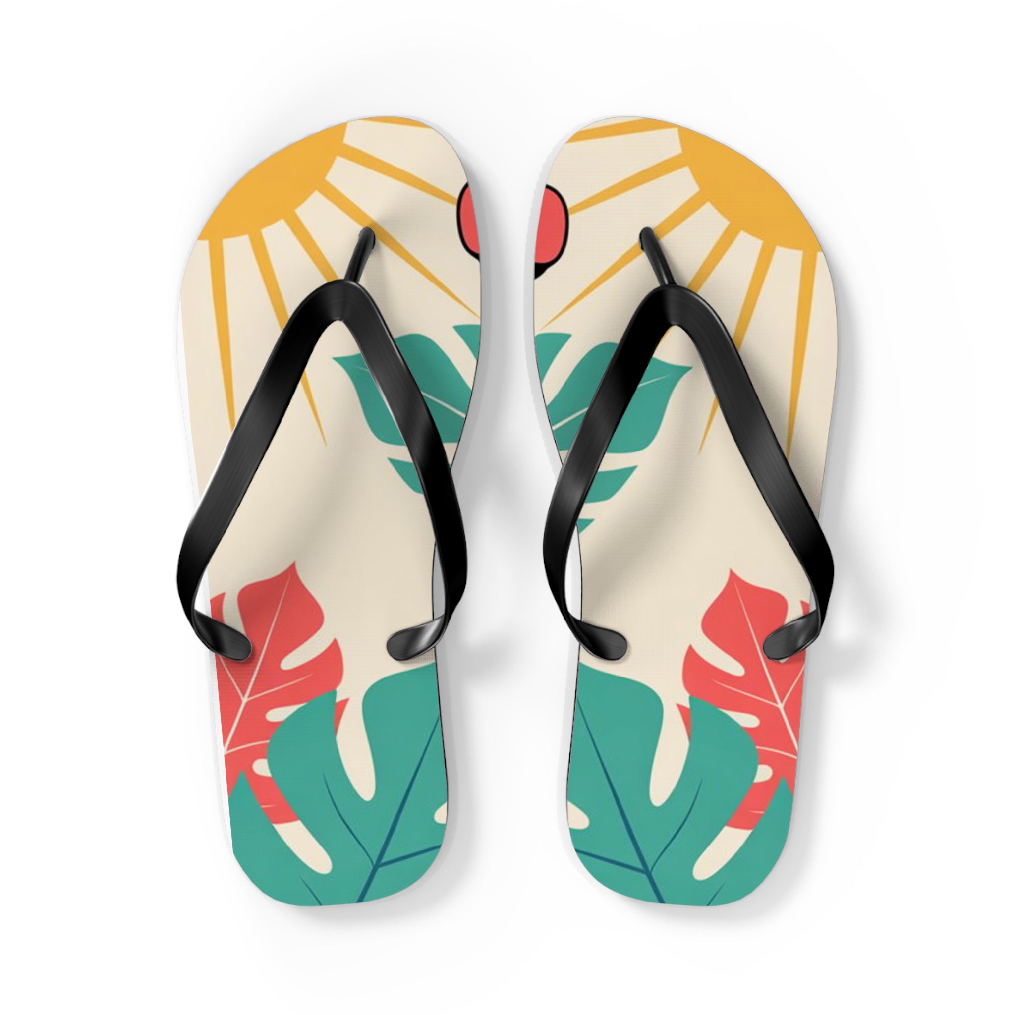 Tropical Flip Flops - Stylish Summer Sandals with Sun & Leaves, Beachwear, Vacation Footwear, Gift Idea